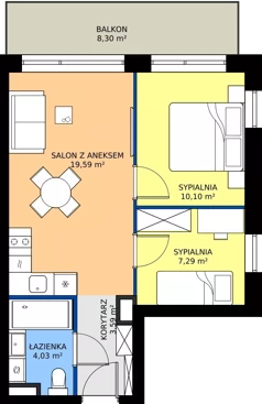 2 pokoje, apartament 44,60 m², piętro 1, oferta nr B23,  Rezydencja Parkowa Ustroń, Ustroń, ul. Hutnicza 7