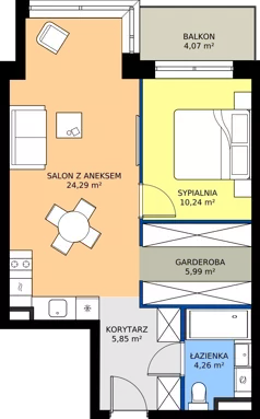 2 pokoje, apartament 50,63 m², piętro 1, oferta nr B24,  Rezydencja Parkowa Ustroń, Ustroń, ul. Hutnicza 7