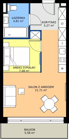2 pokoje, mieszkanie 39,27 m², piętro 1, oferta nr C58,  Rezydencja Parkowa Ustroń, Ustroń, ul. Hutnicza 7