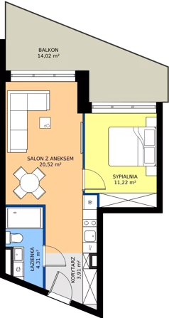 2 pokoje, apartament 39,96 m², piętro 1, oferta nr C63,  Rezydencja Parkowa Ustroń, Ustroń, ul. Hutnicza 7