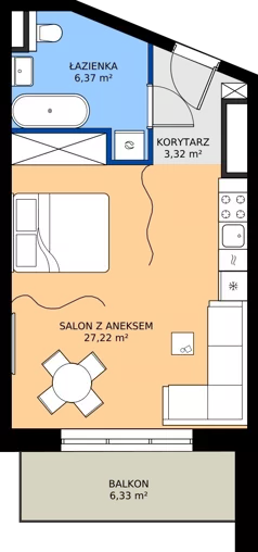 1 pokój, apartament 36,91 m², piętro 1, oferta nr D88,  Rezydencja Parkowa Ustroń, Ustroń, ul. Hutnicza 7