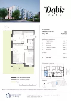 3 pokoje, mieszkanie 56,01 m², piętro 1, oferta nr 1.07, Dąbie Park etap III, Szczecin, Prawobrzeże, Dąbie, ul. Komfortowa 10