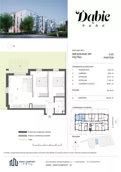 3 pokoje, mieszkanie 59,59 m², piętro 1, oferta nr 1.06, Dąbie Park etap III, Szczecin, Prawobrzeże, Dąbie, ul. Komfortowa 10
