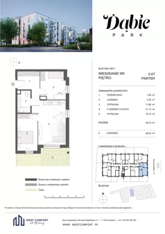 3 pokoje, mieszkanie 56,01 m², piętro 1, oferta nr 1.07, Dąbie Park etap III, Szczecin, Prawobrzeże, Dąbie, ul. Komfortowa 10