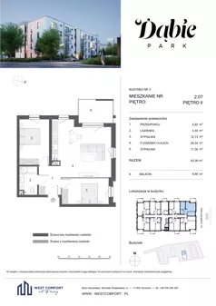 3 pokoje, apartament 62,90 m², piętro 2, oferta nr 2.07, Dąbie Park etap II, Szczecin, Prawobrzeże, Dąbie, ul. Komfortowa 10