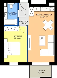 2 pokoje, mieszkanie 43,07 m², piętro 3, oferta nr 3.09, Dąbie Park etap II, Szczecin, Prawobrzeże, Dąbie, ul. Komfortowa 10