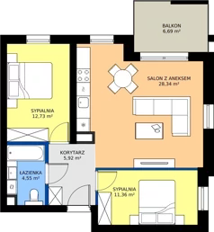 3 pokoje, mieszkanie 62,90 m², piętro 2, oferta nr 2.07, Dąbie Park etap II, Szczecin, Prawobrzeże, Dąbie, ul. Komfortowa 10