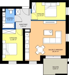 3 pokoje, mieszkanie 63,53 m², piętro 1, oferta nr 1.08, Dąbie Park etap II, Szczecin, Prawobrzeże, Dąbie, ul. Komfortowa 10