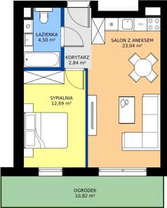 2 pokoje, mieszkanie 43,07 m², parter, oferta nr 0.09, Dąbie Park etap II, Szczecin, Prawobrzeże, Dąbie, ul. Komfortowa 10