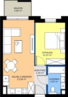 2 pokoje, mieszkanie 42,51 m², piętro 1, oferta nr 1.04, Dąbie Park etap II, Szczecin, Prawobrzeże, Dąbie, ul. Komfortowa 10