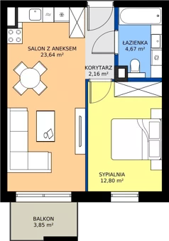 2 pokoje, mieszkanie 43,27 m², piętro 2, oferta nr 2.01, Dąbie Park etap II, Szczecin, Prawobrzeże, Dąbie, ul. Komfortowa 10