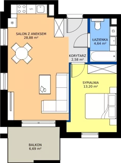 2 pokoje, mieszkanie 49,30 m², piętro 2, oferta nr 2.02, Dąbie Park etap II, Szczecin, Prawobrzeże, Dąbie, ul. Komfortowa 10