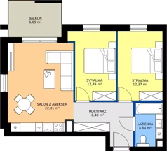 3 pokoje, mieszkanie 59,79 m², piętro 1, oferta nr 1.03, Dąbie Park etap III, Szczecin, Prawobrzeże, Dąbie, ul. Komfortowa 10