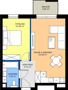 2 pokoje, mieszkanie 46,24 m², piętro 1, oferta nr 1.05, Dąbie Park etap III, Szczecin, Prawobrzeże, Dąbie, ul. Komfortowa 10