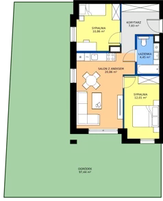 3 pokoje, mieszkanie 56,01 m², parter, oferta nr 0.02, Dąbie Park etap III, Szczecin, Prawobrzeże, Dąbie, ul. Komfortowa 10