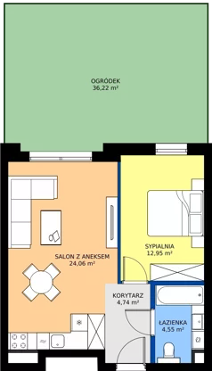 2 pokoje, mieszkanie 46,30 m², parter, oferta nr 0.04, Dąbie Park etap III, Szczecin, Prawobrzeże, Dąbie, ul. Komfortowa 10
