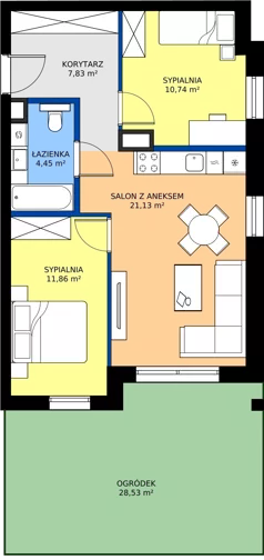 3 pokoje, mieszkanie 56,01 m², parter, oferta nr 0.07, Dąbie Park etap III, Szczecin, Prawobrzeże, Dąbie, ul. Komfortowa 10