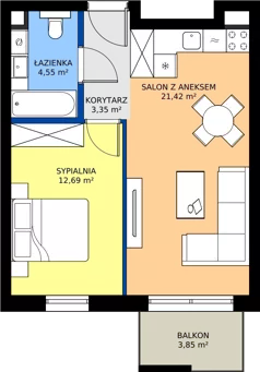 2 pokoje, mieszkanie 42,01 m², piętro 1, oferta nr 1.08, Dąbie Park etap III, Szczecin, Prawobrzeże, Dąbie, ul. Komfortowa 10