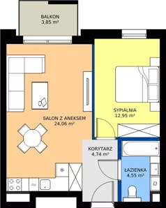 2 pokoje, mieszkanie 46,30 m², piętro 1, oferta nr 1.04, Dąbie Park etap III, Szczecin, Prawobrzeże, Dąbie, ul. Komfortowa 10