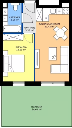 2 pokoje, mieszkanie 42,01 m², parter, oferta nr 0.08, Dąbie Park etap III, Szczecin, Prawobrzeże, Dąbie, ul. Komfortowa 10