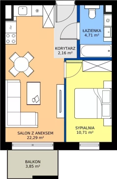 2 pokoje, mieszkanie 39,87 m², piętro 2, oferta nr 2.01, Dąbie Park etap III, Szczecin, Prawobrzeże, Dąbie, ul. Komfortowa 10