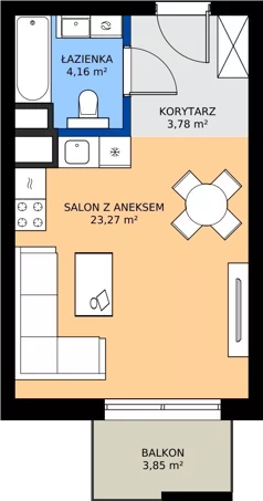 1 pokój, mieszkanie 31,21 m², piętro 3, oferta nr 3.09, Dąbie Park etap III, Szczecin, Prawobrzeże, Dąbie, ul. Komfortowa 10