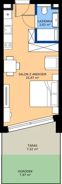 1 pokój, apartament inwestycyjny 29,60 m², parter, oferta nr B.0.11, Wind Yacht Resort, Wiślinka, ul. Piaskowa 1-3