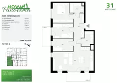 4 pokoje, mieszkanie 74,75 m², piętro 3, oferta nr 31, Nowa Panorama bud.1, Sosnowiec, Zagórze, Środula, ul. Sokolska 100