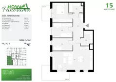 4 pokoje, mieszkanie 74,75 m², piętro 1, oferta nr 15, Nowa Panorama bud.2, Sosnowiec, Zagórze, Środula, ul. Sokolska 102