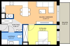 2 pokoje, mieszkanie 47,25 m², piętro 1, oferta nr 12, Nowa Panorama bud.2, Sosnowiec, Zagórze, Środula, ul. Sokolska 102