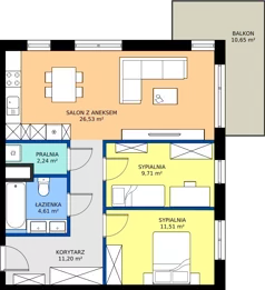 3 pokoje, mieszkanie 65,80 m², piętro 1, oferta nr 11, Nowa Panorama bud.3, Sosnowiec, Zagórze, Środula, ul. Sokolska 104