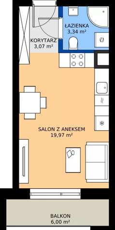 1 pokój, mieszkanie 26,38 m², piętro 2, oferta nr 50, KATER Pallas, Kielce, Centrum, ul. Śniadeckich 33