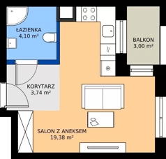 1 pokój, mieszkanie 27,22 m², piętro 1, oferta nr 28, KATER Pallas, Kielce, Centrum, ul. Śniadeckich 33