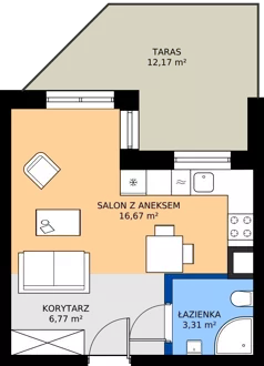 1 pokój, mieszkanie 26,75 m², parter, oferta nr 14, KATER Pallas, Kielce, Centrum, ul. Śniadeckich 33