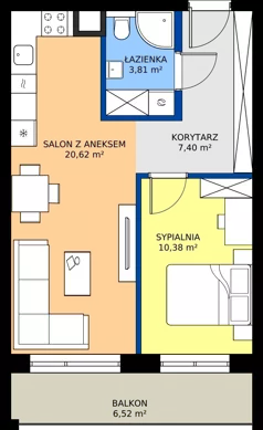 2 pokoje, mieszkanie 42,21 m², piętro 4, oferta nr 91, KATER Pallas, Kielce, Centrum, ul. Śniadeckich 33