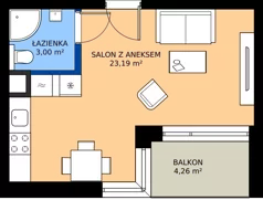 1 pokój, mieszkanie 26,19 m², piętro 1, oferta nr 19, KATER Pallas, Kielce, Centrum, ul. Śniadeckich 33