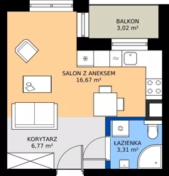 1 pokój, mieszkanie 26,75 m², piętro 1, oferta nr 33, KATER Pallas, Kielce, Centrum, ul. Śniadeckich 33