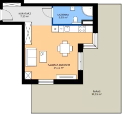 1 pokój, mieszkanie 36,27 m², parter, oferta nr 1, KATER Pallas, Kielce, Centrum, ul. Śniadeckich 33