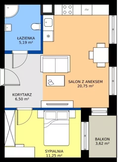 2 pokoje, mieszkanie 43,69 m², piętro 2, oferta nr 44, KATER Pallas, Kielce, Centrum, ul. Śniadeckich 33