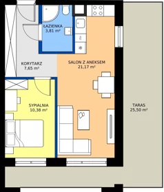 2 pokoje, mieszkanie 43,01 m², parter, oferta nr 16, KATER Pallas, Kielce, Centrum, ul. Śniadeckich 33