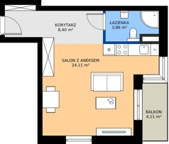 1 pokój, mieszkanie 36,37 m², piętro 2, oferta nr 37, KATER Pallas, Kielce, Centrum, ul. Śniadeckich 33