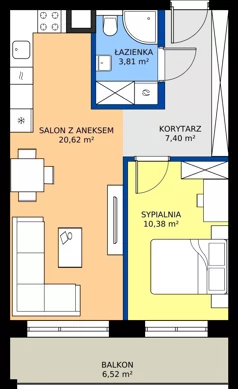 2 pokoje, mieszkanie 42,21 m², piętro 1, oferta nr 34, KATER Pallas, Kielce, Centrum, ul. Śniadeckich 33
