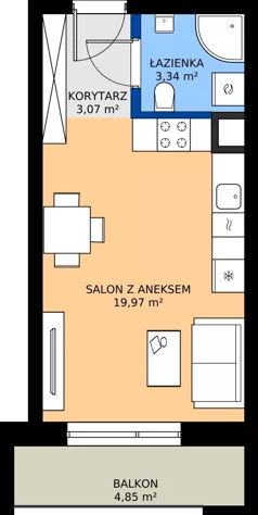 1 pokój, mieszkanie 26,38 m², piętro 1, oferta nr 31, KATER Pallas, Kielce, Centrum, ul. Śniadeckich 33