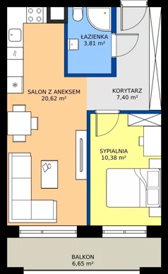 2 pokoje, mieszkanie 42,21 m², parter, oferta nr 15, KATER Pallas, Kielce, Centrum, ul. Śniadeckich 33