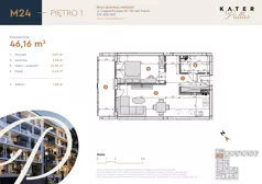 2 pokoje, mieszkanie 46,16 m², piętro 1, oferta nr 24, KATER Pallas, Kielce, Centrum, ul. Śniadeckich 33