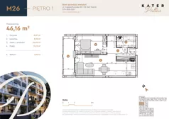 2 pokoje, mieszkanie 46,16 m², piętro 1, oferta nr 26, KATER Pallas, Kielce, Centrum, ul. Śniadeckich 33
