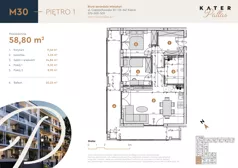 3 pokoje, mieszkanie 58,80 m², piętro 1, oferta nr 30, KATER Pallas, Kielce, Centrum, ul. Śniadeckich 33