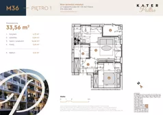 2 pokoje, mieszkanie 33,56 m², piętro 1, oferta nr 36, KATER Pallas, Kielce, Centrum, ul. Śniadeckich 33