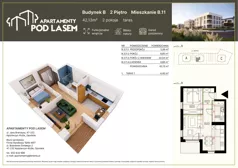 2 pokoje, mieszkanie 42,13 m², piętro 2, oferta nr B.11, Apartamenty Pod Lasem, Kędzierzyn-Koźle, ul. Jana Brandysa