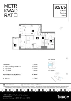 2 pokoje, mieszkanie 36,42 m², piętro 1, oferta nr B2/1/6, Metr Kwadrat II, Wrocław, Nowy Dwór, ul. Nowodworska 17B